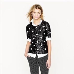 J. Crew Black Sequin Polka Dot Short Sleeve Top with White Dots